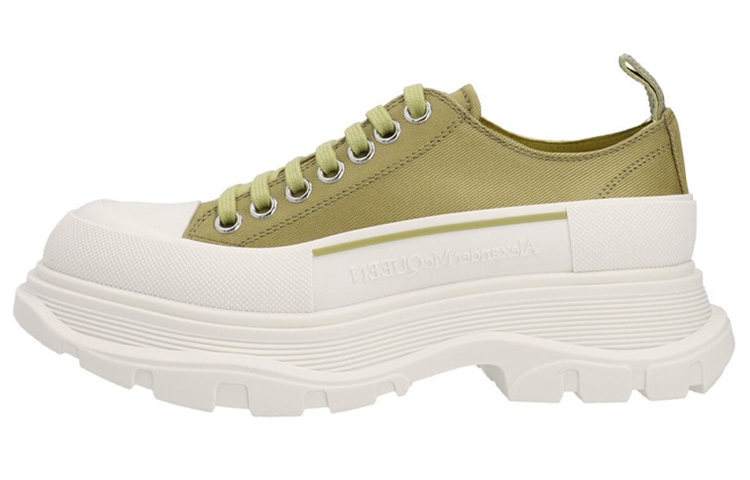 (Women) Alexander McQueen Tread Slick Low Lace Up Olive Green White 697072W4U313809