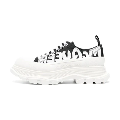 (W) Alexander McQueen Tread Slick Low Lace Up Graffiti Shoes 'White Black'