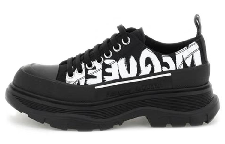 (Women) Alexander McQueen Tread Slick Low Lace Up Graffiti Shoes 'Black White' 708753W4RQ21006