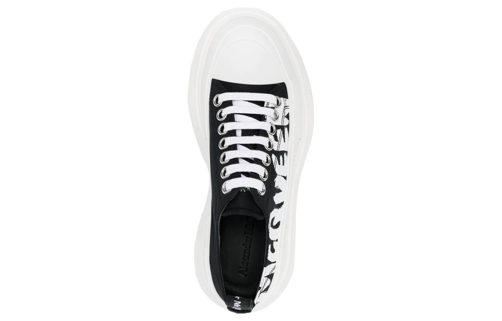Purchase (Women) Alexander McQueen Tread Slick Low Lace Up Graffiti Shoes 'White Black' 708753W4RQ21041