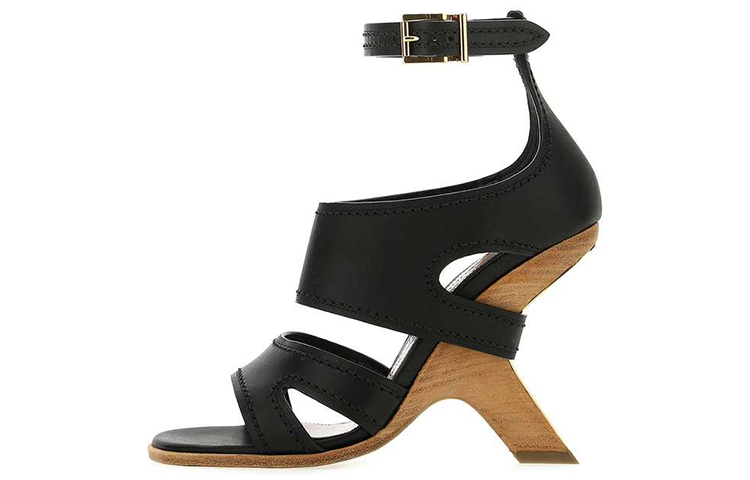 (Women) Alexander McQueen Tread Slick Sandal 'Black Leather' 621839WHXZ71039