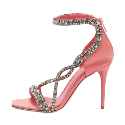 (W) Alexander McQueen Crystal-Cuff Stiletto Heel 'Coral Crystal Silver'