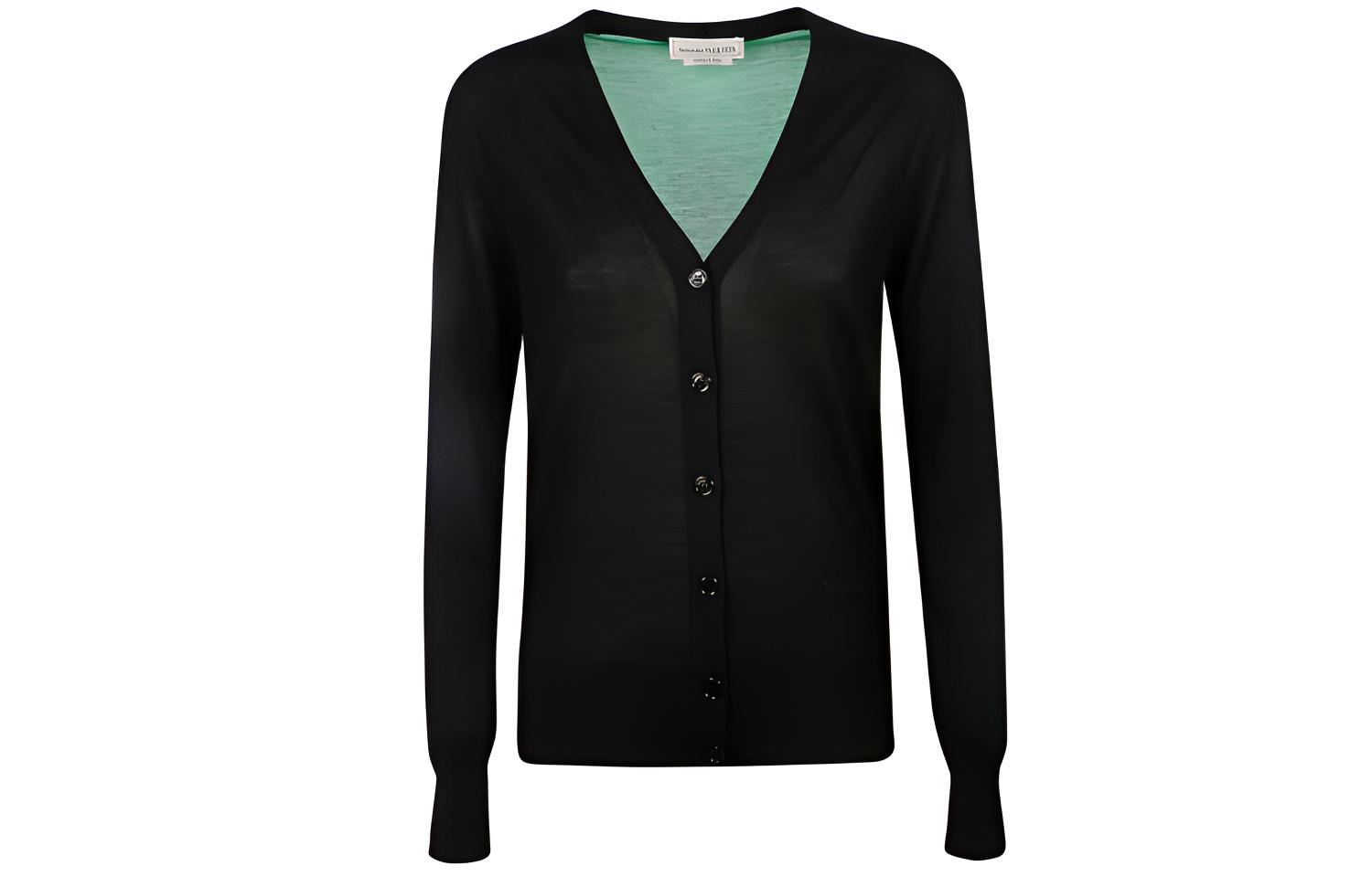 (Women) Alexander McQueen V-Neck Color Block Knit Cardigan Black 667839-Q1AVV-1096