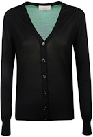 (Women) Alexander McQueen V-Neck Color Block Knit Cardigan Black 667839-Q1AVV-1096 (Women) Alexander McQueen V-Neck Color Block Knit Cardigan Black 667839-Q1AVV-1096