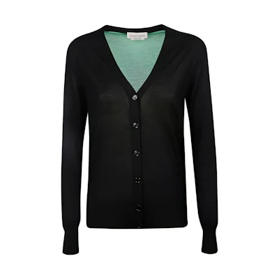 (Women) Alexander McQueen V-Neck Color Block Knit Cardigan Black 667839-Q1AVV-1096