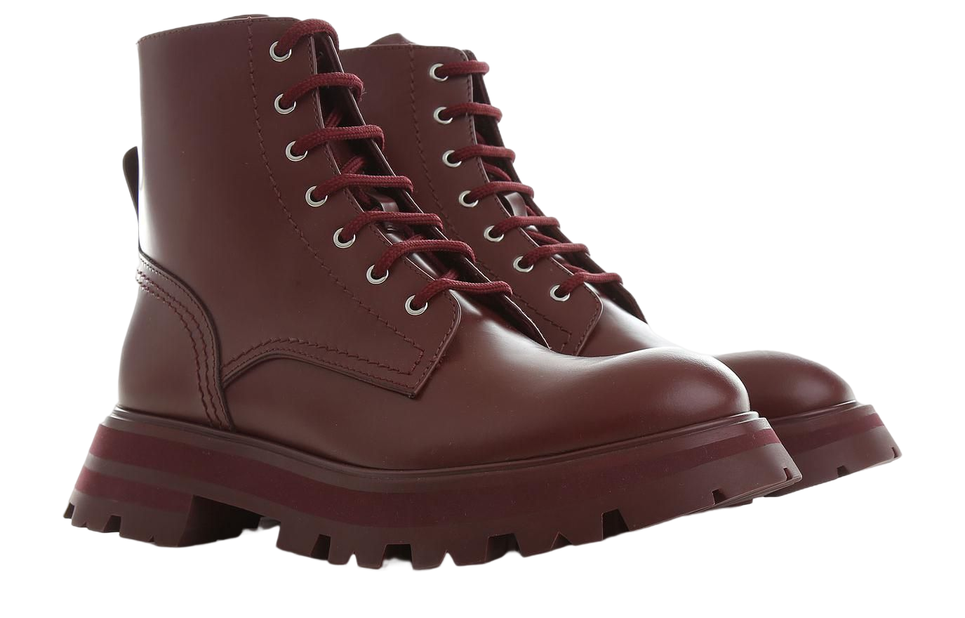 Lookbook (W) 알렉산더 맥퀸 버건디 레더 원더 부츠 (59 characters) 657569WHZ8J6097