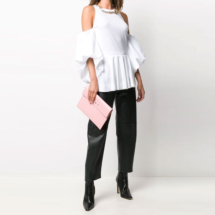 (Women) Alexander McQueen White Puff Sleeve Pleated T-Shirt 627350-QLAAA-9000 圖 3