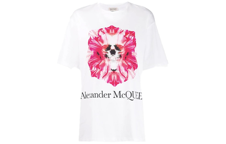 (Women) Alexander McQueen White T-Shirt with Pink Skull Logo Print 611029-QZAA8-0900 圖 2