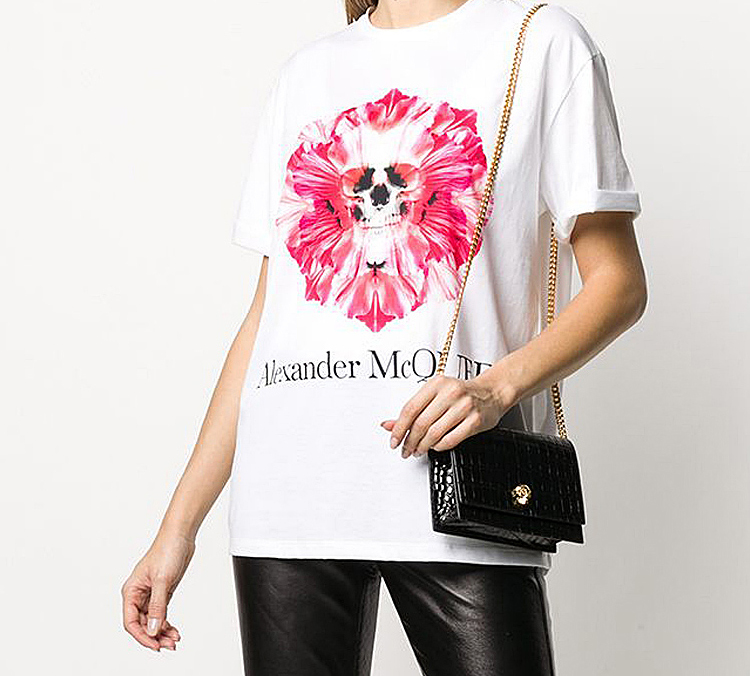 (Women) Alexander McQueen White T-Shirt with Pink Skull Logo Print 611029-QZAA8-0900 圖 5