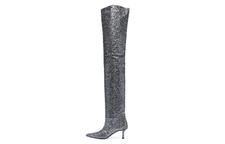 (Women) Alexander Wang 7.5cm 'Silver Pointed-Toe Thigh-High Boots' 30123B008028