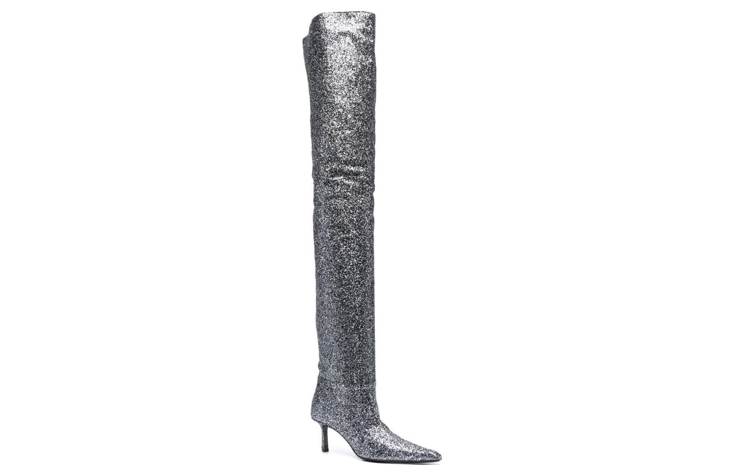 Lookbook 亞歷山大·王 尖頭套穿 及膝長靴 7.5厘米 女款 銀色