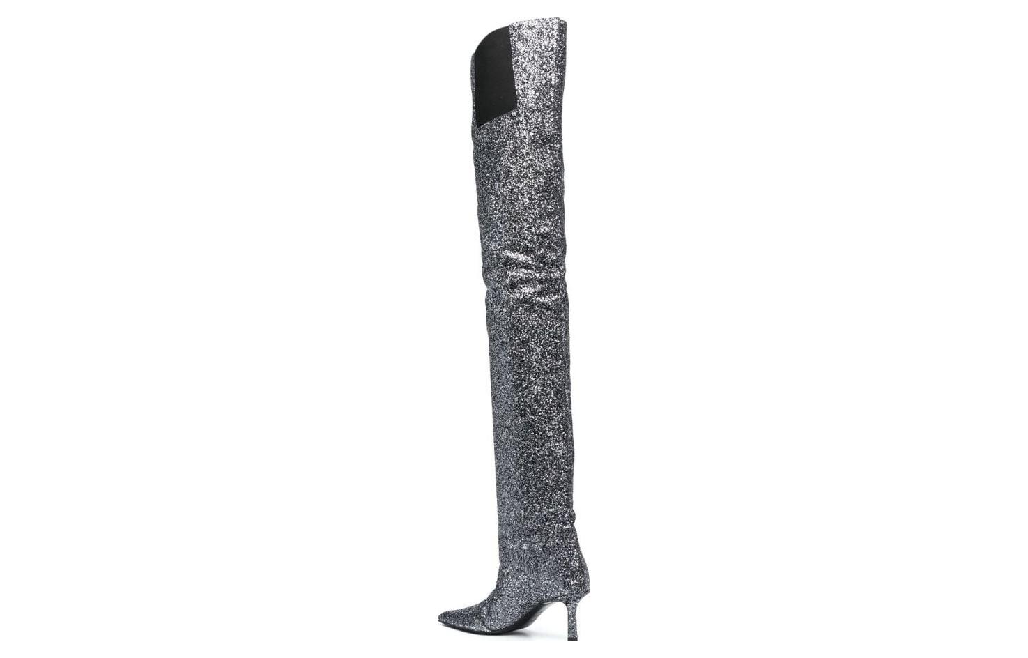 Shop (W) Alexander Wang 7.5cm 'But Thigh-High Silver Pointed-Toe' 30123B008028