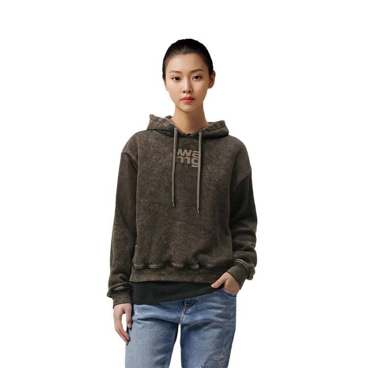 Details for (W) 亞歷山大王軍綠色連帽印花抽繩上衣 4CC3232072-305