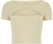 Buy (Women) Alexander Wang Beige Solid Crewneck Cut-Out Short Sleeve T-Shirt 4KC3231035-273