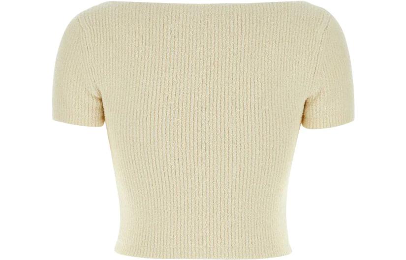 Lookbook (Women) Alexander Wang  Beige Solid Crewneck Cut-Out Short Sleeve T-Shirt 4KC3231035-273