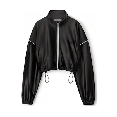 (Women) Alexander Wang Black Colorblock Zip-Up Stand Collar Short Jacket. 4CC4232074-001