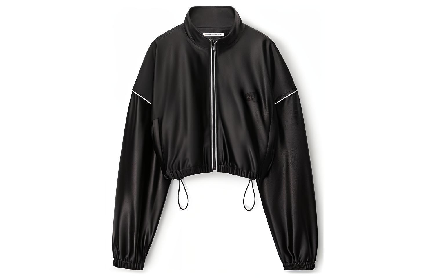 Order (W) Alexander Wang Jaket Pendek Hitam Colorblock dengan Resleting dan Kerah Tinggi. 4CC4232074-001