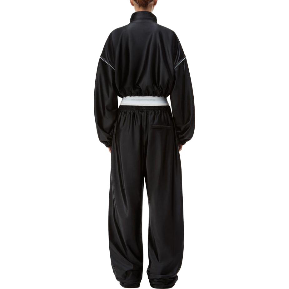 Shop (W) Alexander Wang Jaket Pendek Hitam Colorblock dengan Resleting dan Kerah Tinggi. 4CC4232074-001