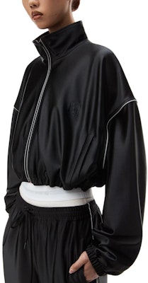 (W) Alexander Wang Jaket Pendek Hitam Colorblock dengan Resleting dan Kerah Tinggi. 4CC4232074-001 Purchase (W) Alexander Wang Jaket Pendek Hitam Colorblock dengan Resleting dan Kerah Tinggi. 4CC4232074-001