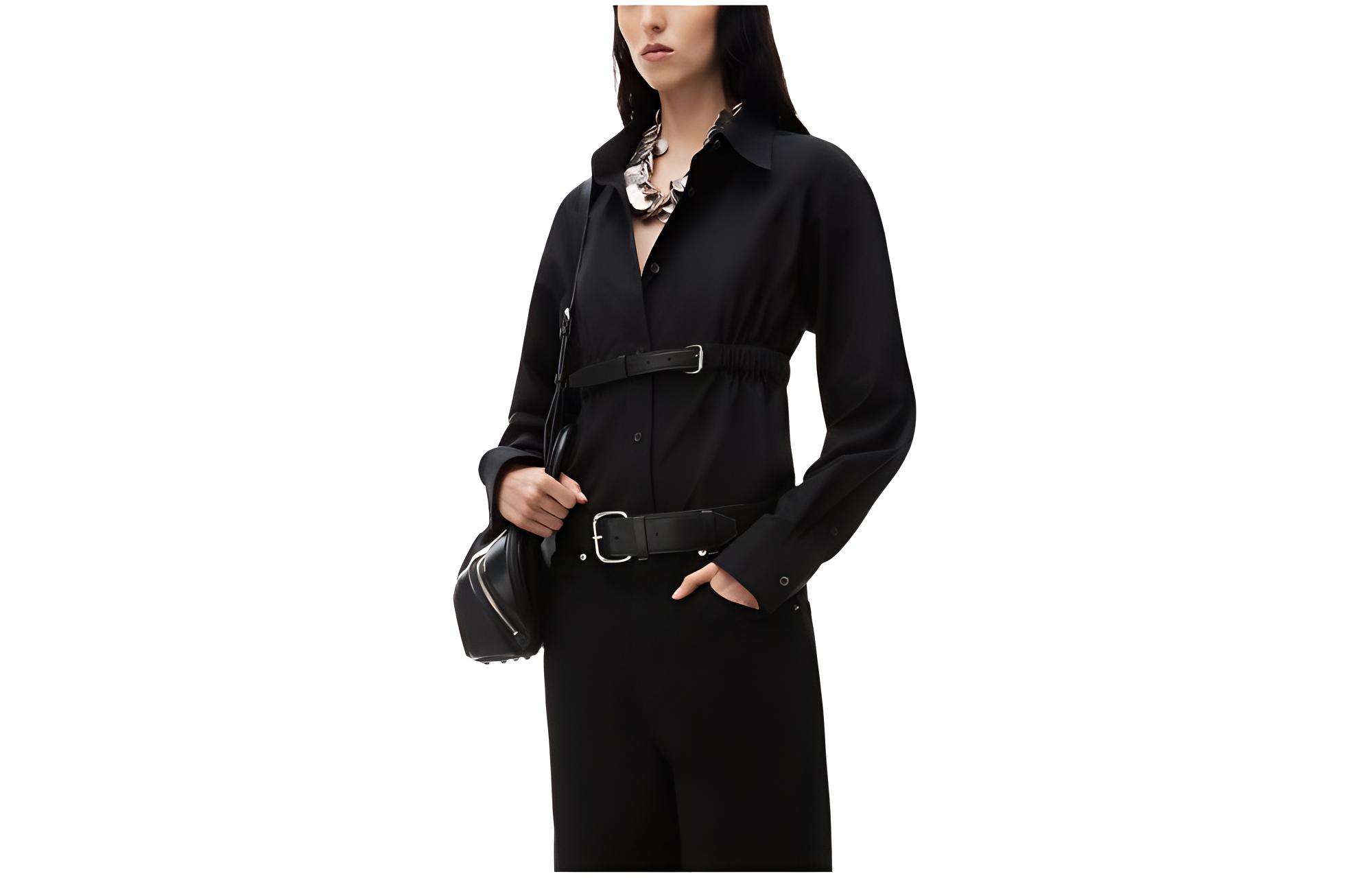 (Women) Alexander Wang  Black Cotton Long Sleeve Shirt with Belt Decoration 1WC1241877-001