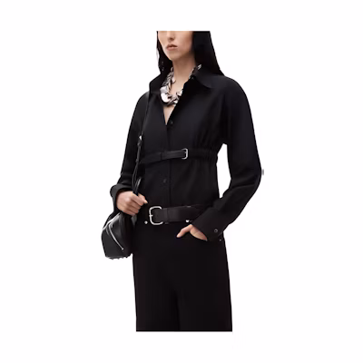 (Women) Alexander Wang Black Cotton Long Sleeve Shirt with Belt Decoration 1WC1241877-001
