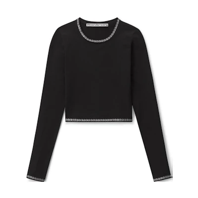 (Women) Alexander Wang Black Cropped Long Sleeve Knit Top. 1KC2231047-001