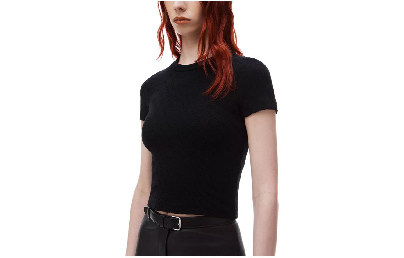 Buy (Women) Alexander Wang  Black Jacquard Knit Short Sleeve Crewneck T-Shirt SS24 4CC1241426-BLACK