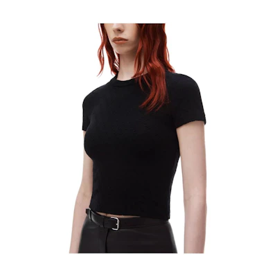(Women) Alexander Wang Black Jacquard Knit Short Sleeve Crewneck T-Shirt SS24 4CC1241426-BLACK