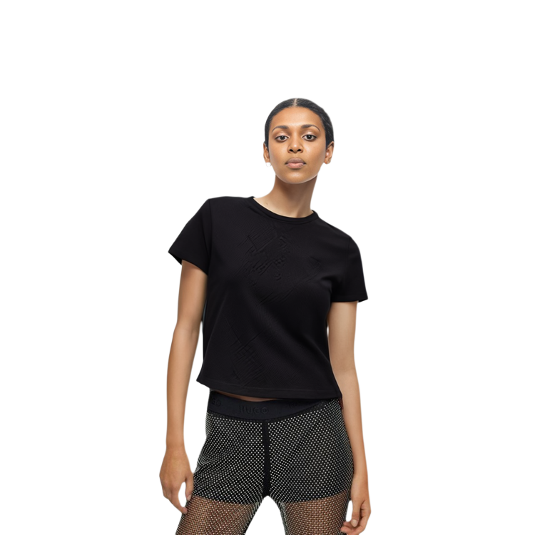 Details for (Women) Alexander Wang  Black Jacquard Knit Short Sleeve Crewneck T-Shirt SS24 4CC1241426-BLACK