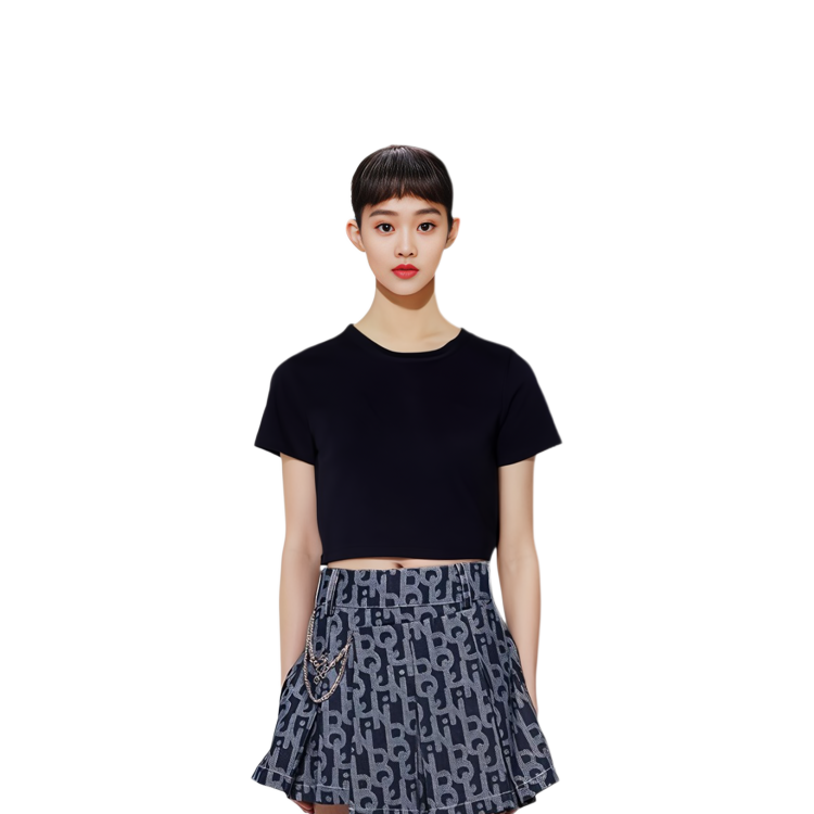 Sizing (Women) Alexander Wang  Black Jacquard Knit Short Sleeve Crewneck T-Shirt SS24 4CC1241426-BLACK
