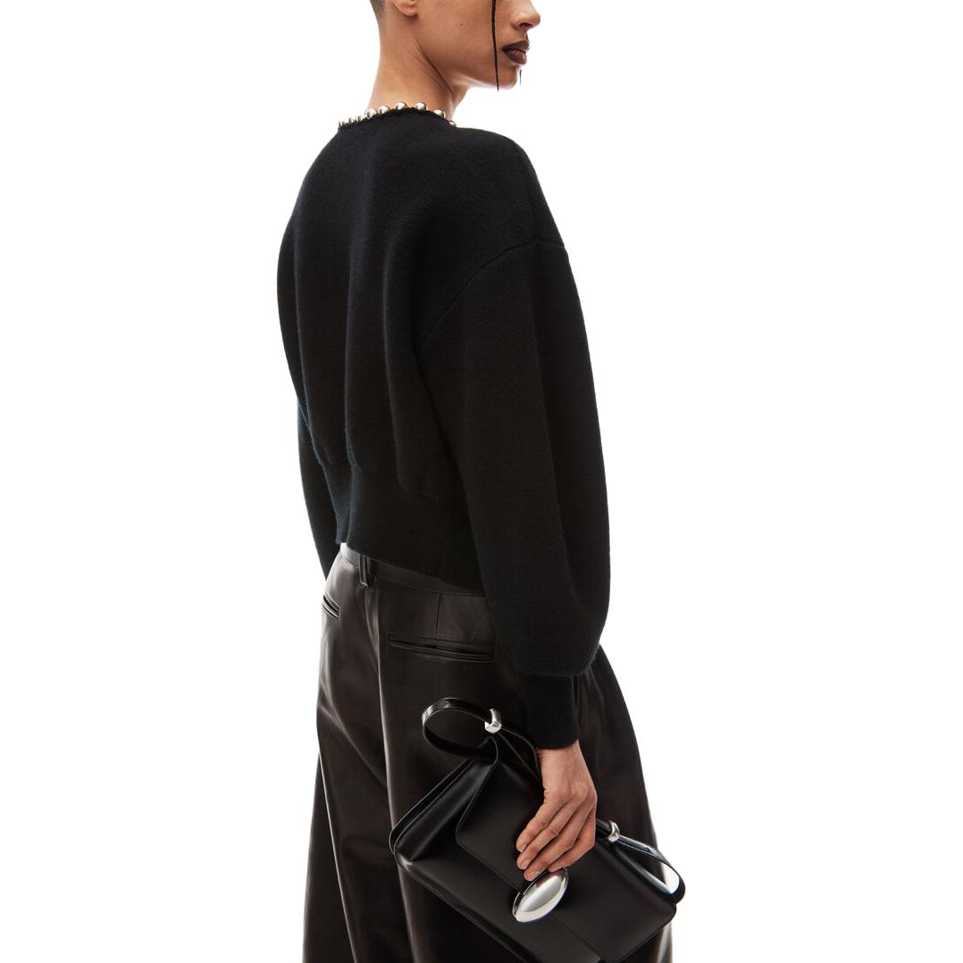 Purchase (Women) Alexander Wang  Black Knit Cardigan with Ball Chain Trim Crew Neck. 1KC4233071-001