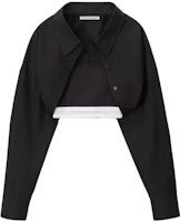 (Women) Alexander Wang Black Layered Knit Cropped Long-Sleeve Shirt 4WC4231417-001 (Women) Alexander Wang Black Layered Knit Cropped Long-Sleeve Shirt 4WC4231417-001