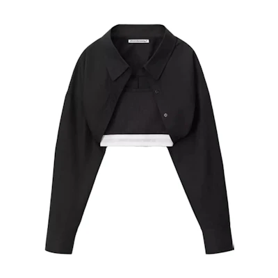(Women) Alexander Wang Black Layered Knit Cropped Long-Sleeve Shirt 4WC4231417-001
