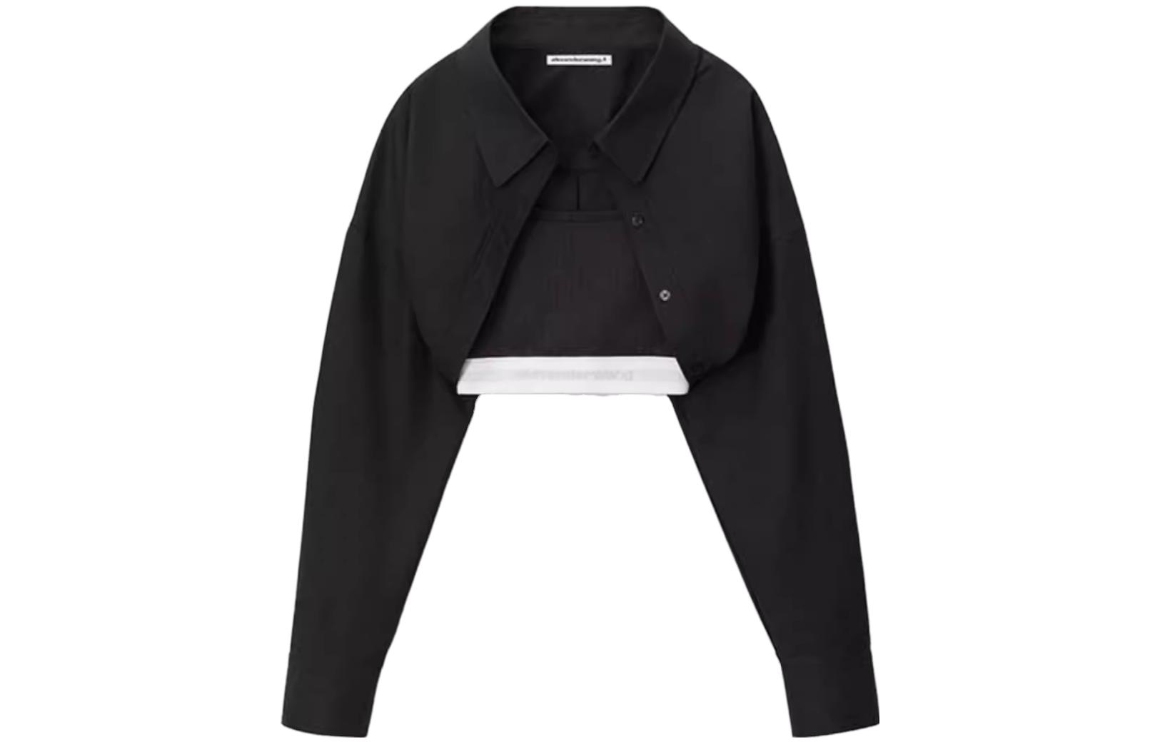 Order (Women) Alexander Wang  Black Layered Knit Cropped Long-Sleeve Shirt 4WC4231417-001