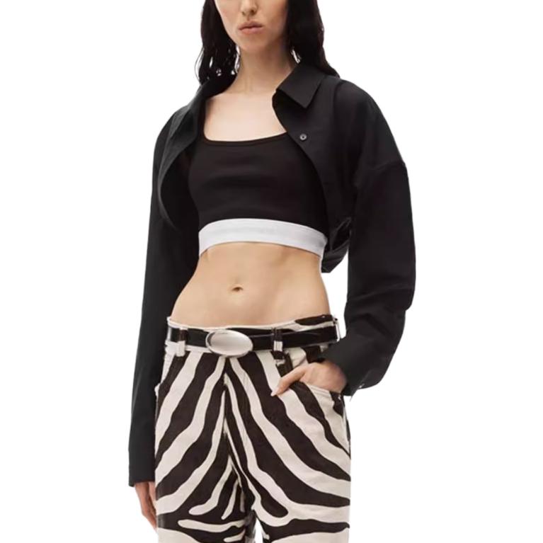 Lookbook (Women) Alexander Wang  Black Layered Knit Cropped Long-Sleeve Shirt 4WC4231417-001