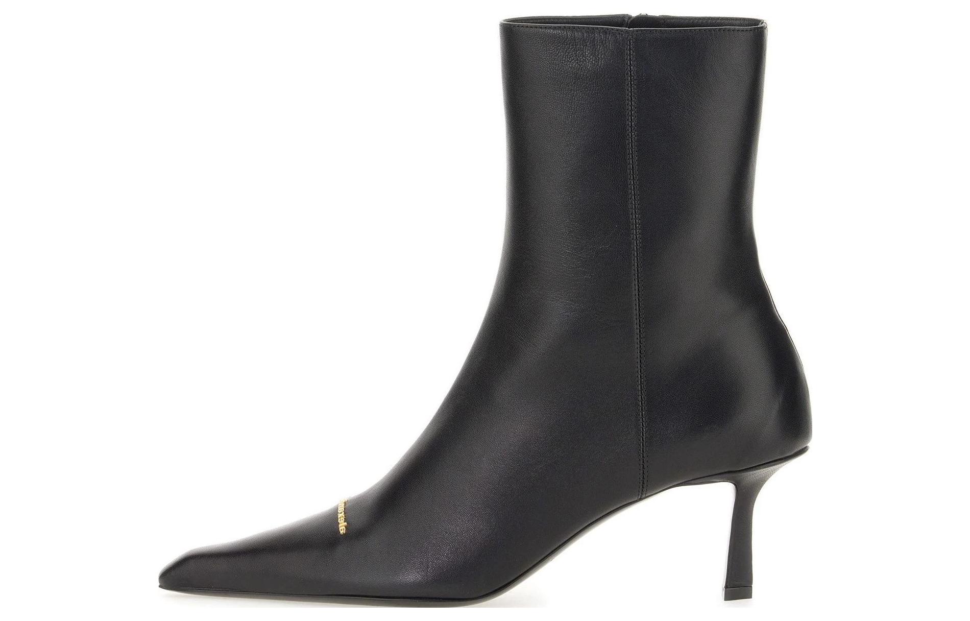 (W) Alexander Wang 'Black Leather Pointed-Toe Ankle Boots'