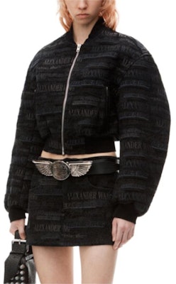 (W) 亚历山大王 黑色字母印花宽松拉链夹克 1WC3242331-011 Shop (W) 亚历山大王 黑色字母印花宽松拉链夹克 1WC3242331-011