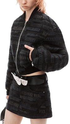 (W) 亚历山大王 黑色字母印花宽松拉链夹克 1WC3242331-011 Details for (W) 亚历山大王 黑色字母印花宽松拉链夹克 1WC3242331-011
