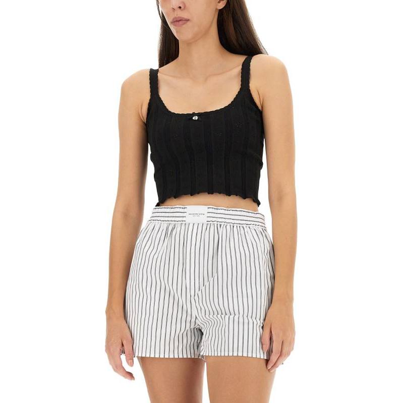 Sizing (W) Alexander Wang Hitam Lengan Panjang Starfish Off-Shoulder Top. 4KC3231023-001