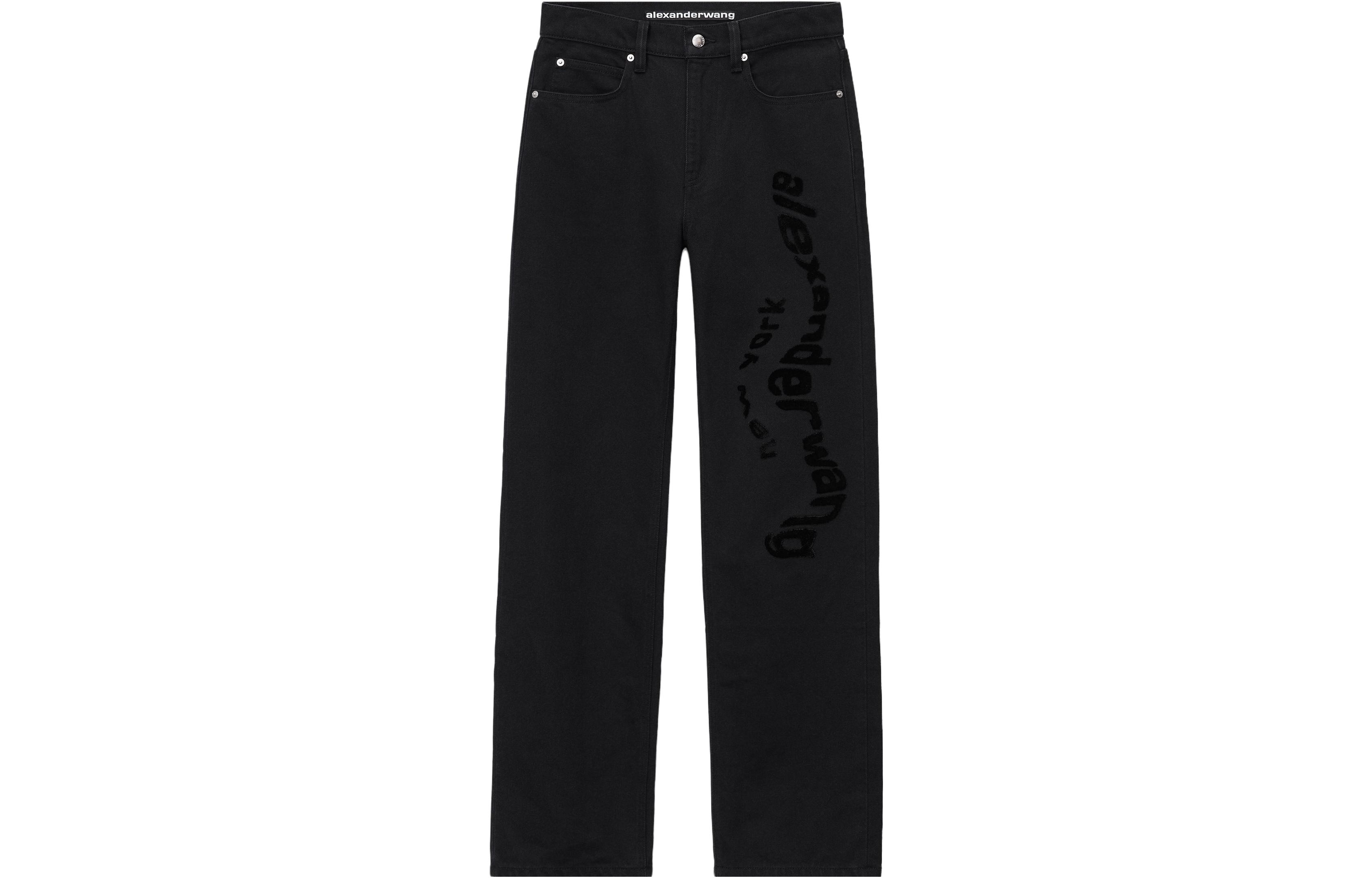 (Women) Alexander Wang  Black Loose Fit Letter Print Straight Jeans. 4DC1244247-011