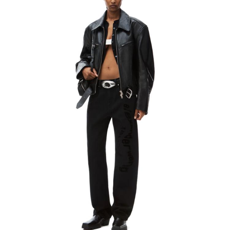 (Women) Alexander Wang  Black Loose Fit Letter Print Straight Jeans. 4DC1244247-011 圖 3