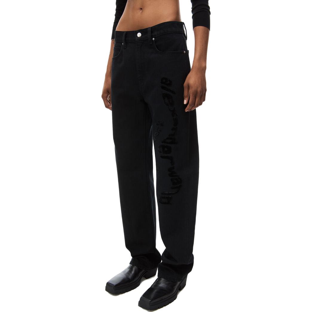 (Women) Alexander Wang  Black Loose Fit Letter Print Straight Jeans. 4DC1244247-011 圖 5