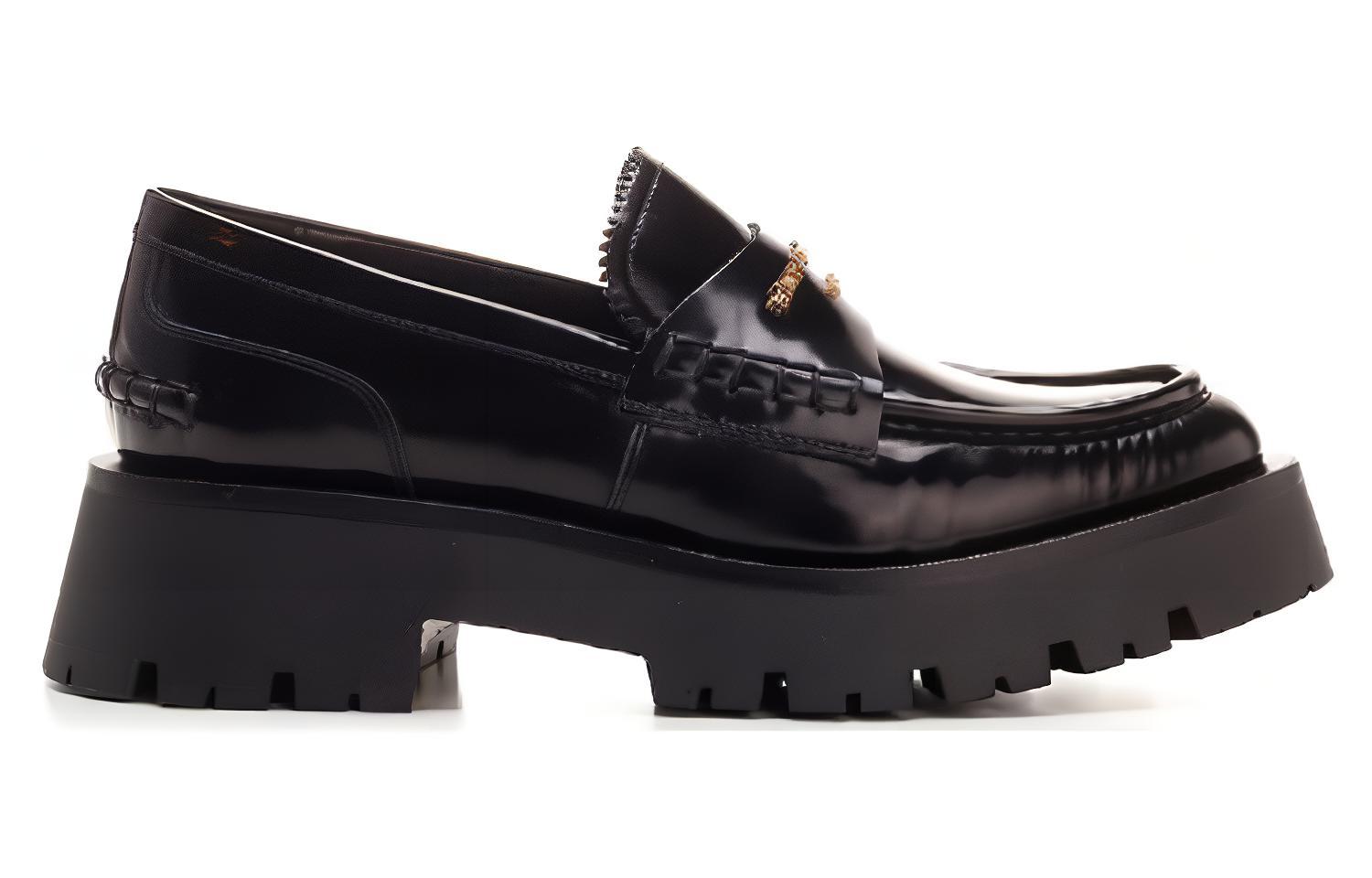 Order (W) Alexander Wang 'Loafer Kulit Hak Sedang Rumbai Hitam' 30122F028001