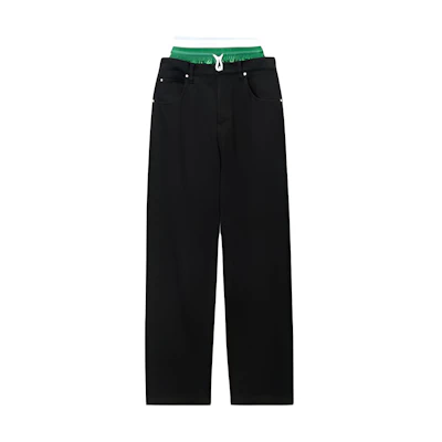 (Women) Alexander Wang Black Patchwork Lace-Up Straight-Leg Jeans 4DC1244203011
