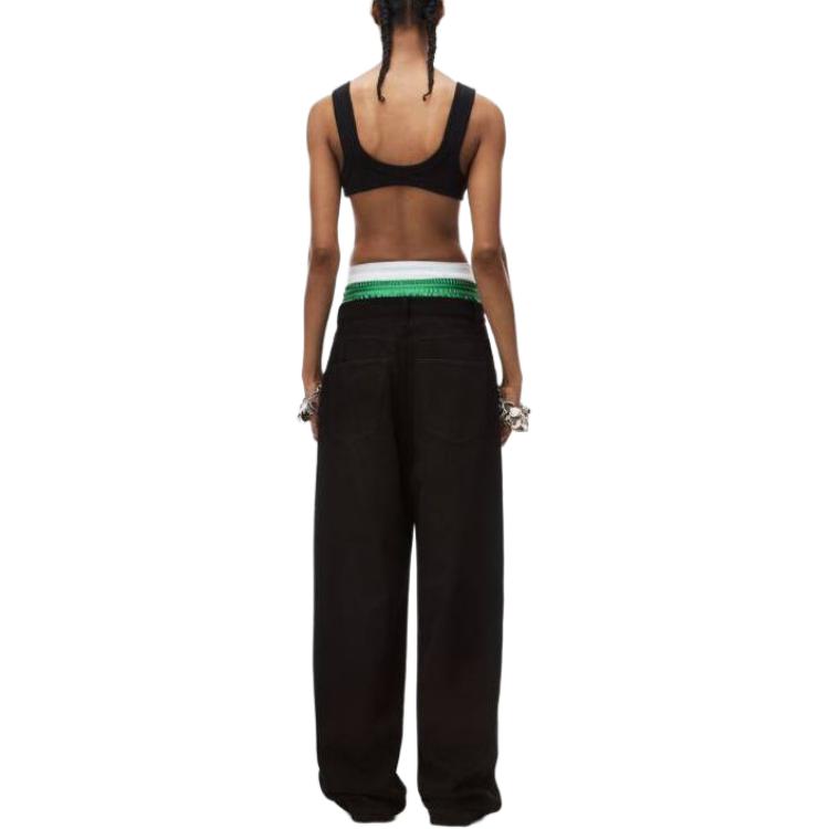 Shop (Women) Alexander Wang  Black Patchwork Lace-Up Straight-Leg Jeans 4DC1244203011