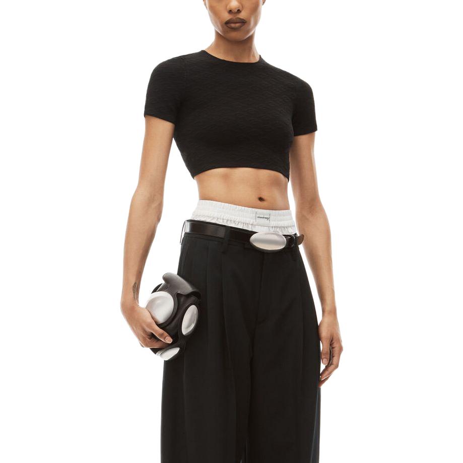 Lookbook (W) Alexander Wang Camiseta Negra Ajustada de Cuello Redondo Simple 4KC3231056-001