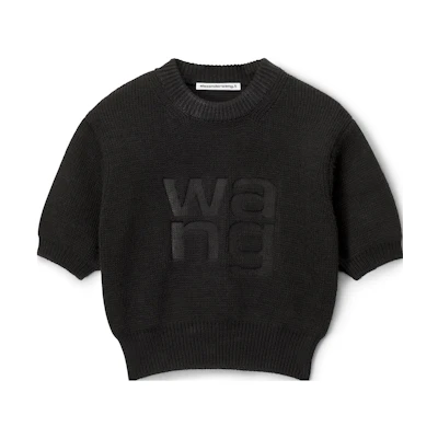 (Women) Alexander Wang Black Slim-Fit Letter Print Crew Neck T-Shirt 4KC4231021-001