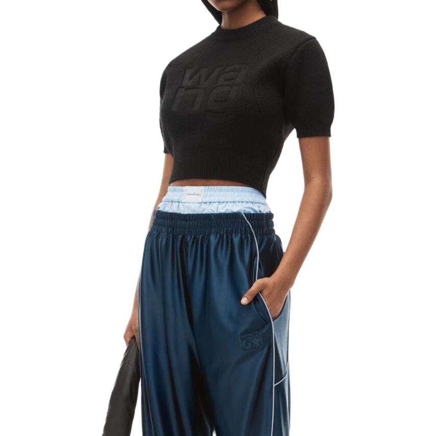 Purchase (Women) Alexander Wang  Black Slim-Fit Letter Print Crew Neck T-Shirt 4KC4231021-001