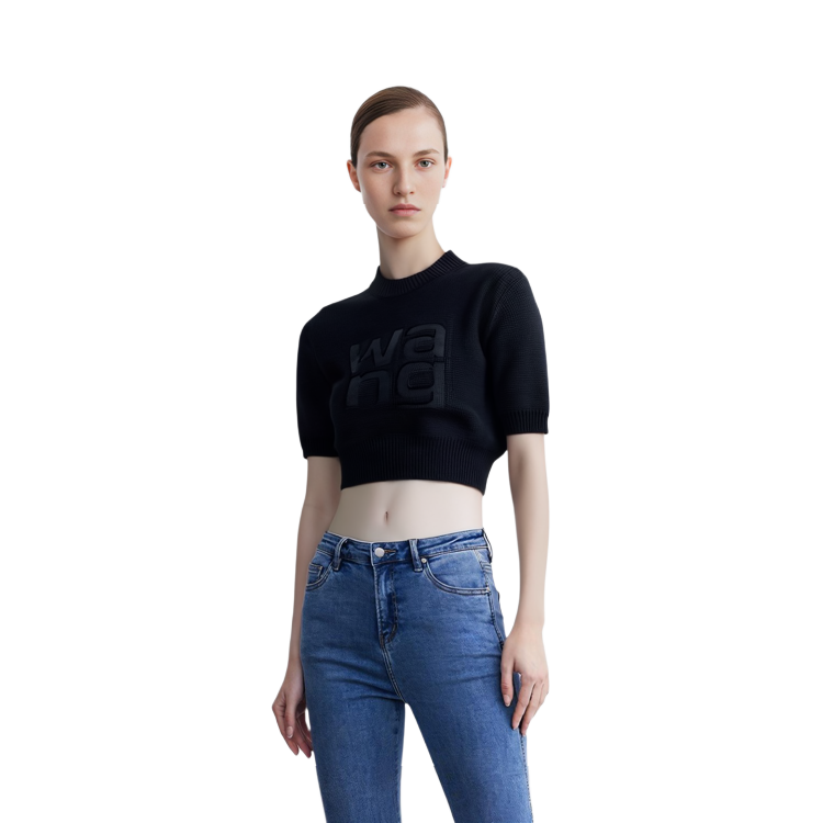 Details for (Women) Alexander Wang  Black Slim-Fit Letter Print Crew Neck T-Shirt 4KC4231021-001