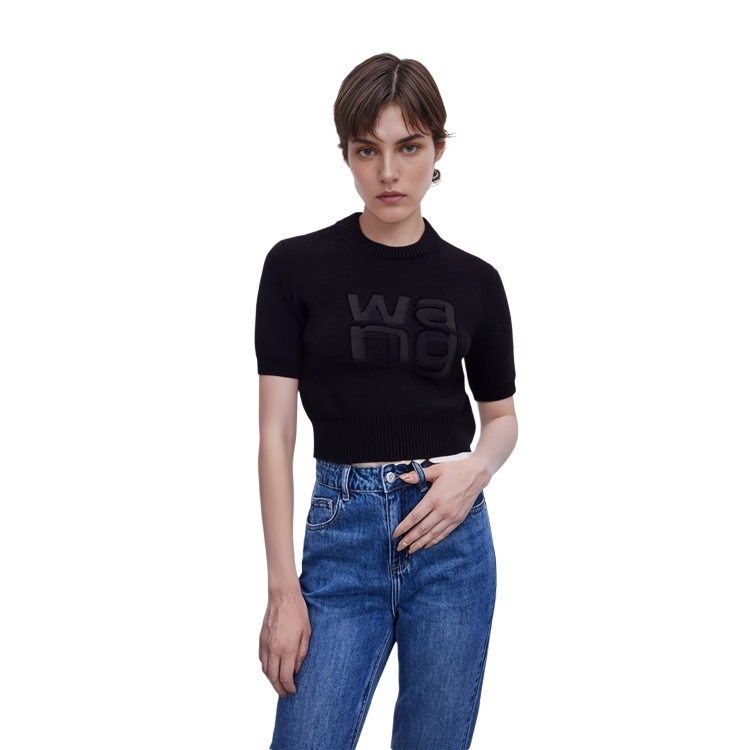 Sizing (Women) Alexander Wang  Black Slim-Fit Letter Print Crew Neck T-Shirt 4KC4231021-001